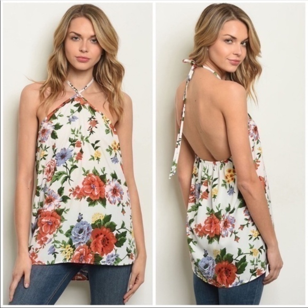 Beautiful White and Floral Halter Top
